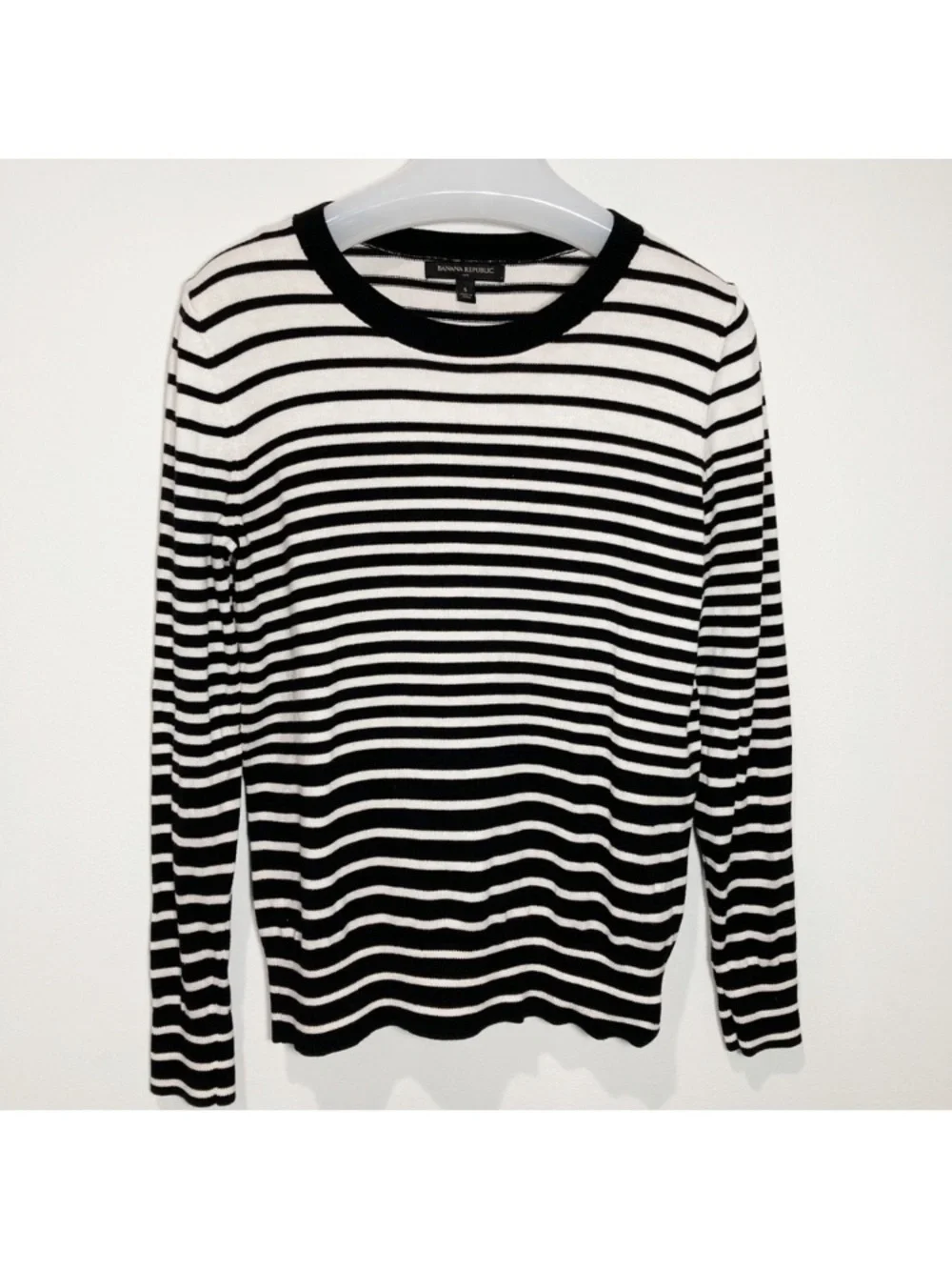 Banana Republic Black & White Striped Crewneck Sweater